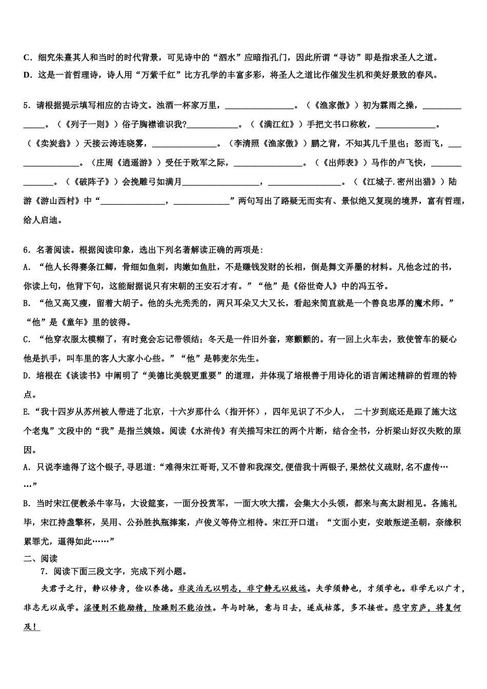 广西防城港市港口区中考语文适应性模拟试题含解析_第2页
