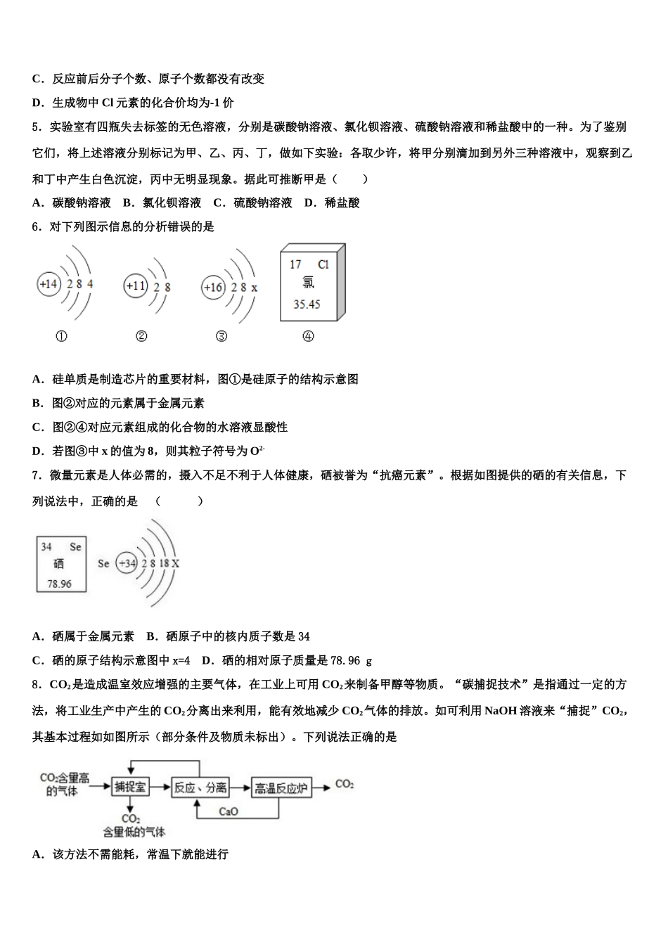 建湖实中教育集团毕业升学考试模拟卷化学卷含解析_第2页