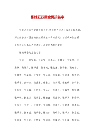 张姓五行属金男孩名字