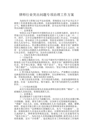律师行业突出问题专项治理工作方案