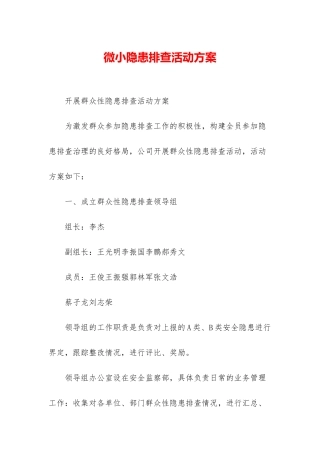 微小隐患排查活动方案
