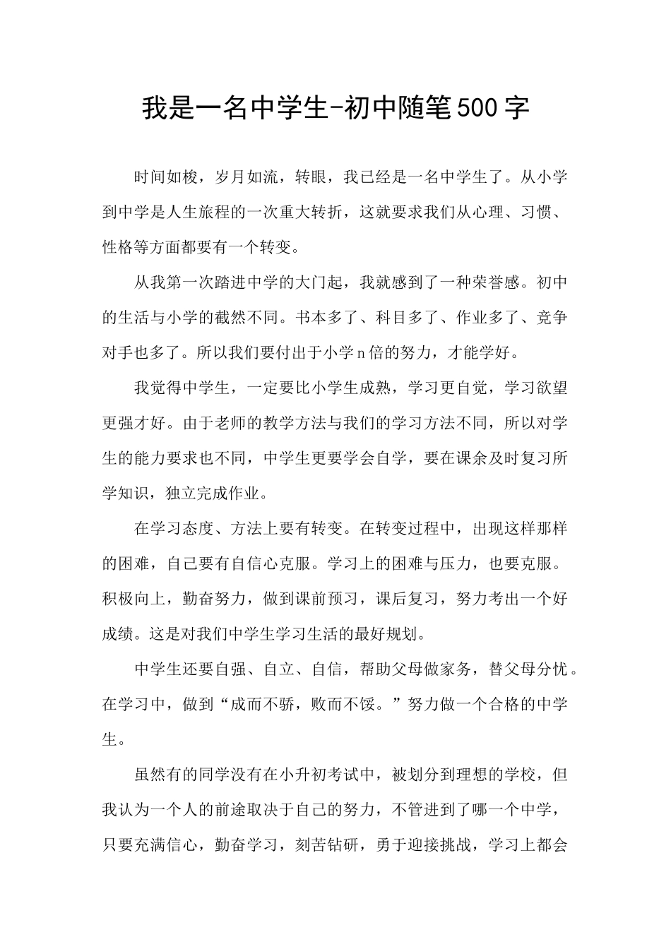 我是一名中学生-初中随笔500字_第1页