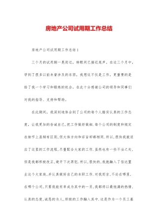 房地产公司试用期工作总结
