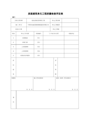 房屋建筑单元工程质量检查评定表剖析