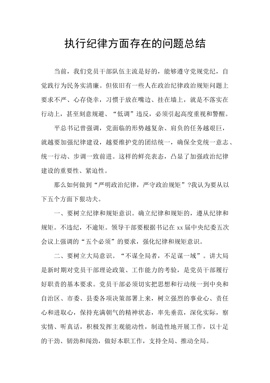 执行纪律方面存在的问题总结_第1页