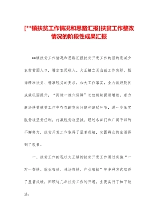 扶贫工作整改情况的阶段性成果汇报