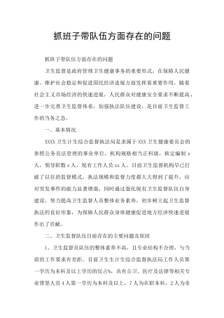 抓班子带队伍方面存在的问题