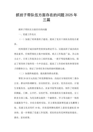 抓班子带队伍方面存在的问题2025年三篇