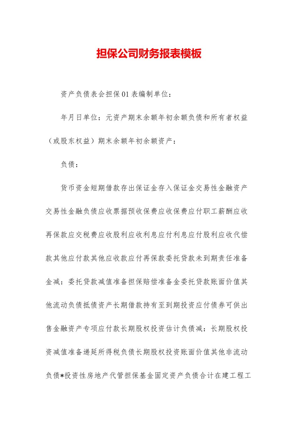 担保公司财务报表模板_第1页