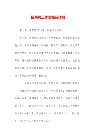 招商局工作总结及计划