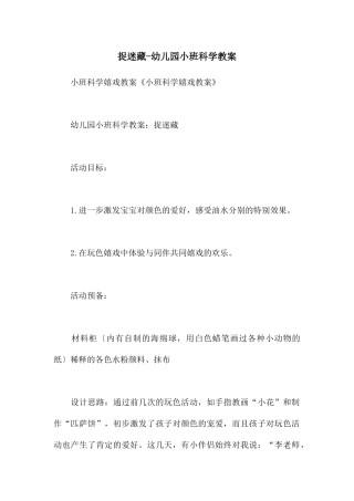 捉迷藏-幼儿园小班科学教案