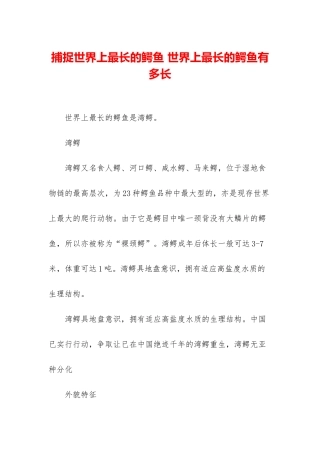 捕捉世界上最长的鳄鱼-世界上最长的鳄鱼有多长