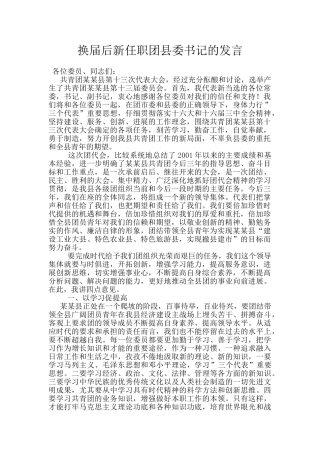 换届后新任职团县委书记的发言