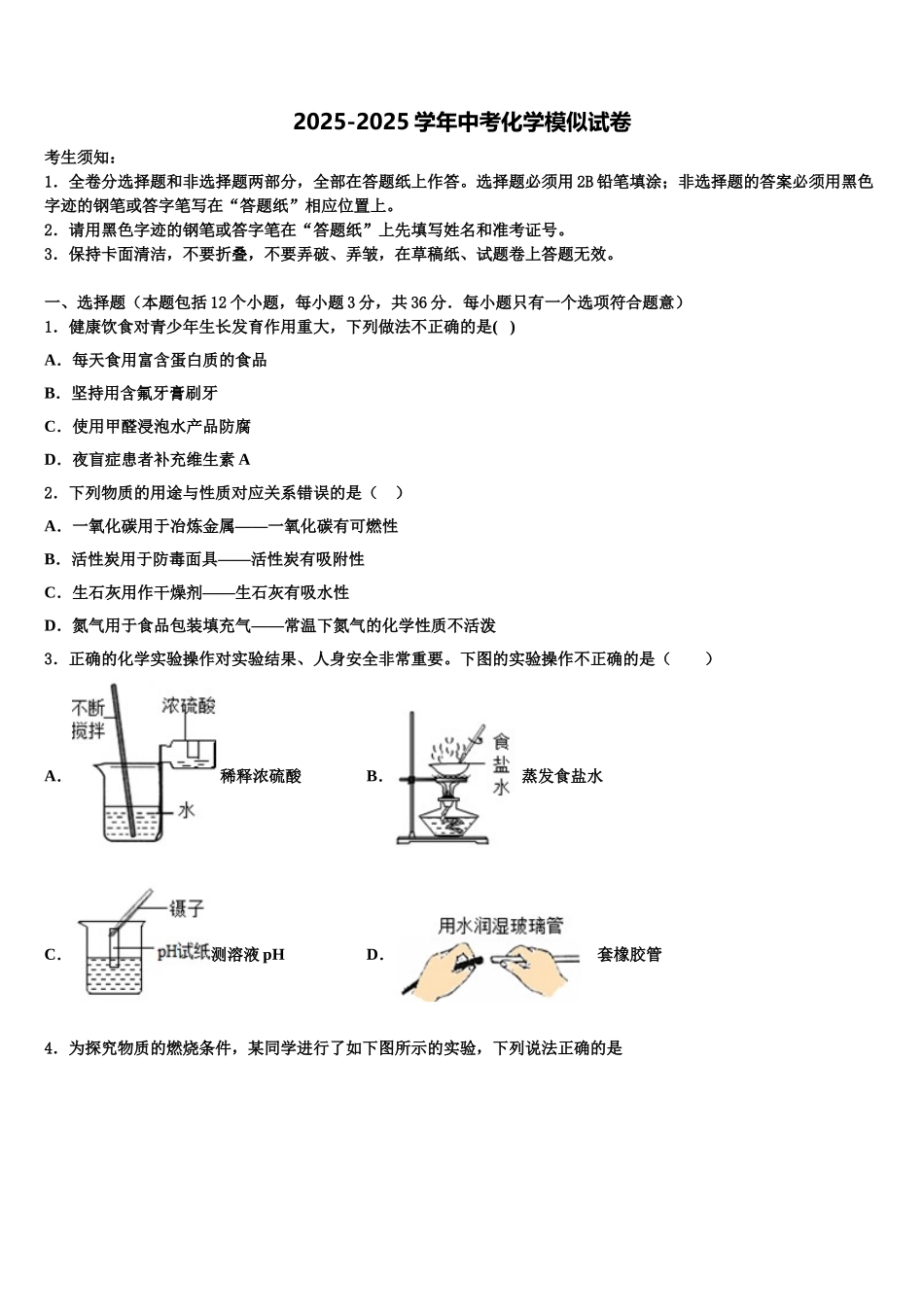 揭阳市重点中学中考化学模拟预测试卷含解析_第1页