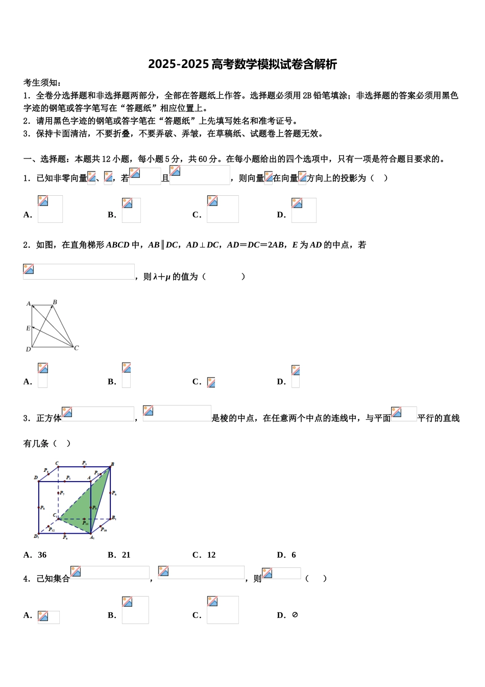 揭阳市高三适应性调研考试数学试题含解析_第1页