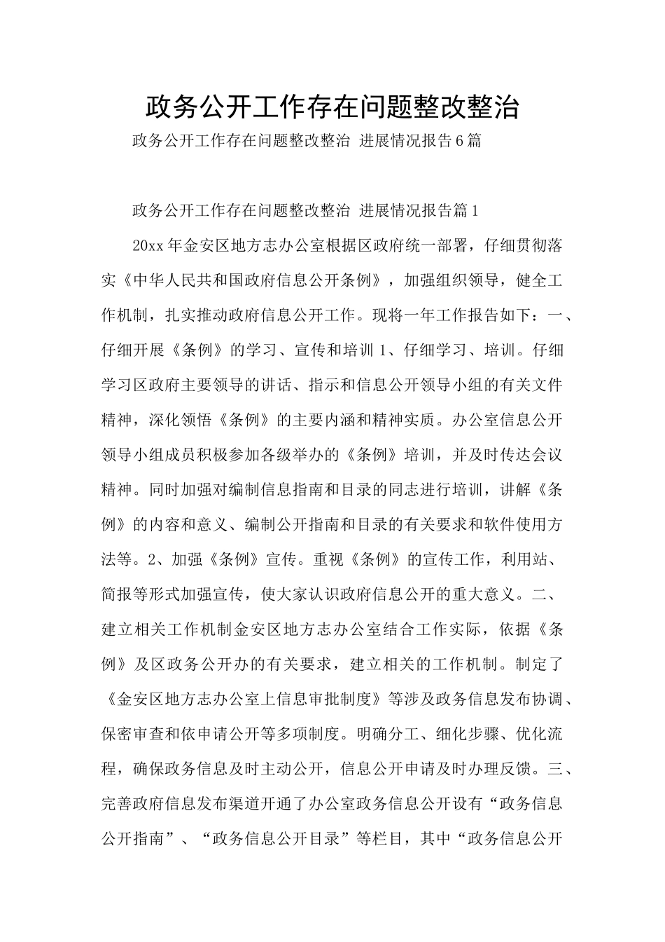 政务公开工作存在问题整改整治_第1页