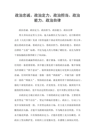 政治忠诚、政治定力、政治担当、政治能力、政治自律