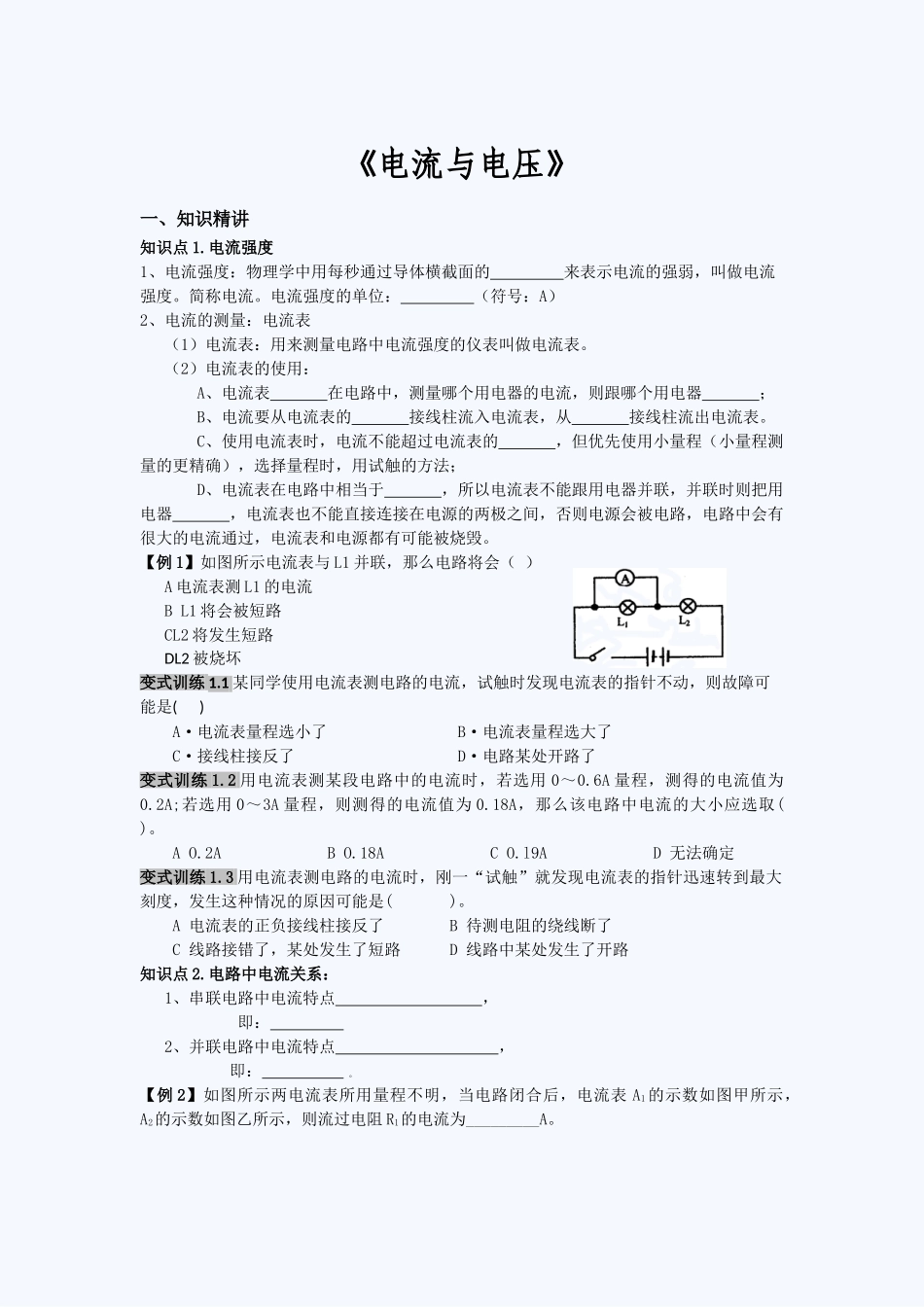 教科版九年级物理探究电流讲义极力推荐_第1页