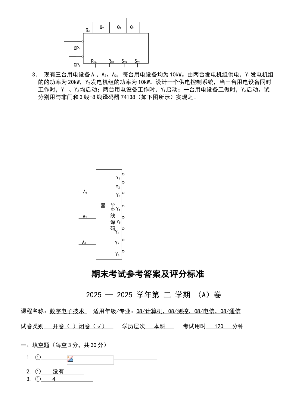 数字电子技术试卷_第3页
