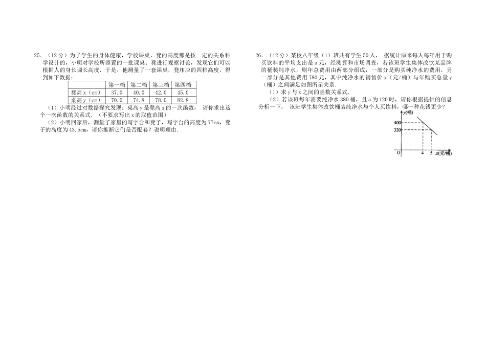 数学八年级下华东师大版函数及其图象综合能力测试题_第3页