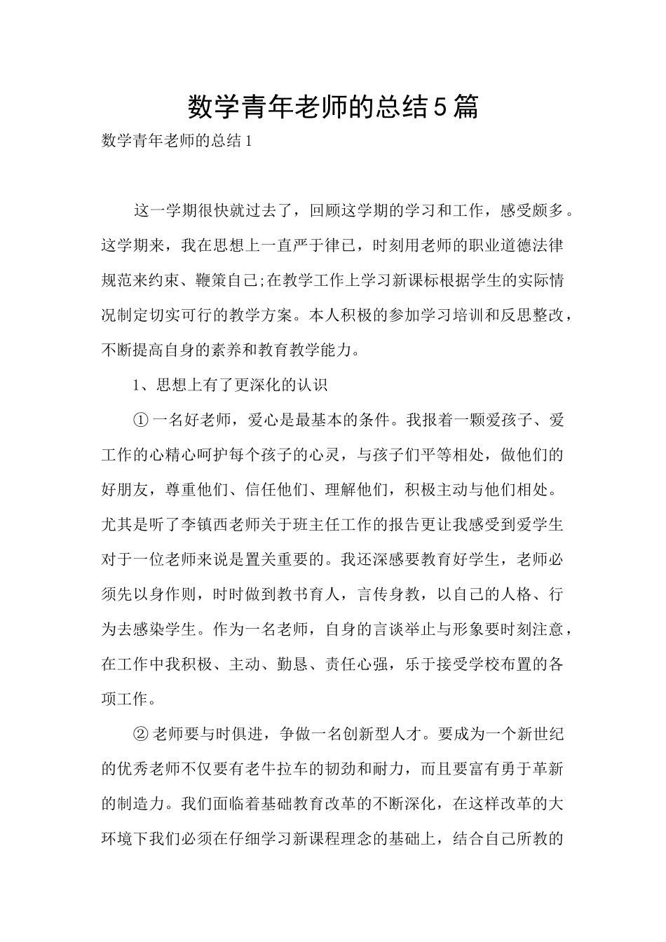 数学青年教师的总结5篇_第1页