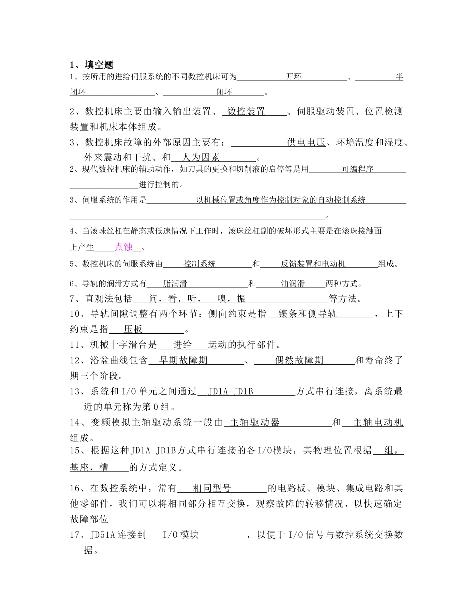 数控机床维修复习试题答案解析_第1页