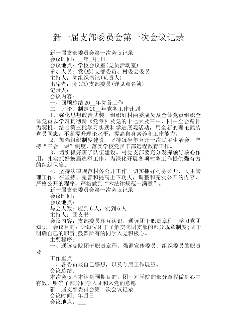 新一届支部委员会第一次会议记录_第1页