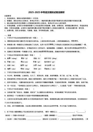 新乡市重点中学中考联考语文试卷含解析