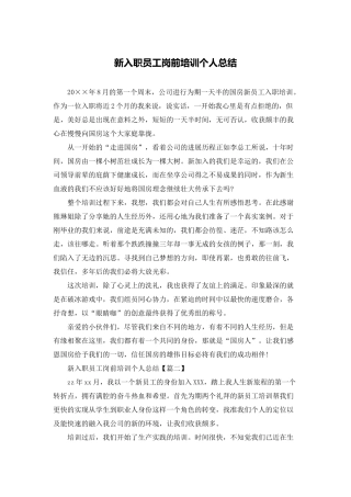 新入职员工岗前培训个人总结