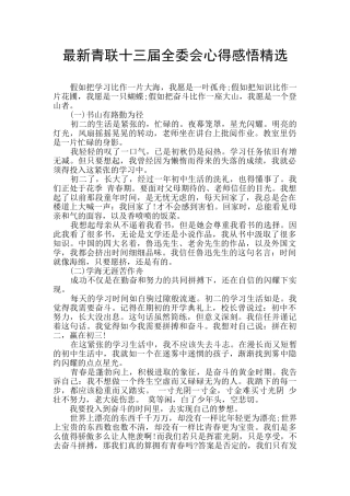 最新青联十三届全委会心得感悟精选