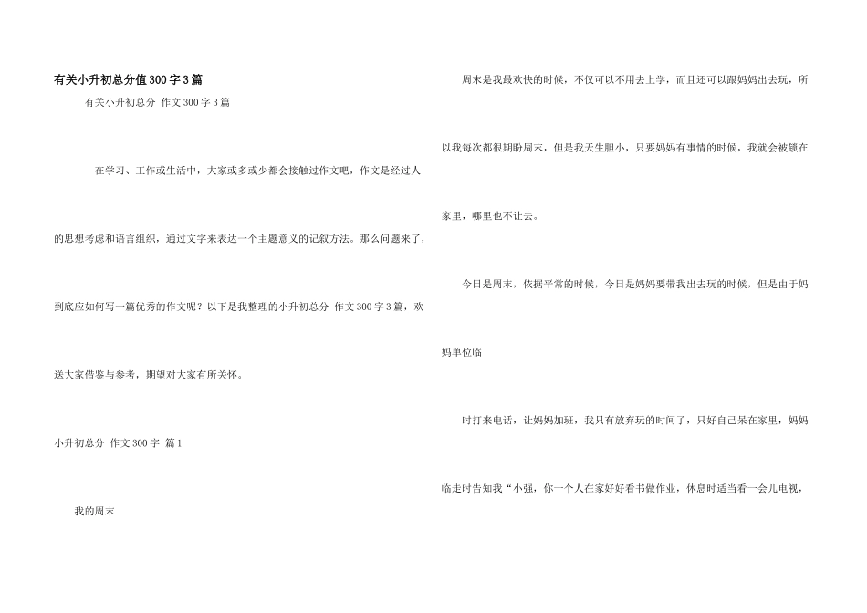 有关小升初满分300字3篇_第1页
