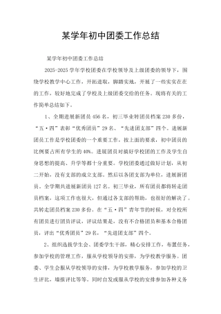 某学年初中团委工作总结