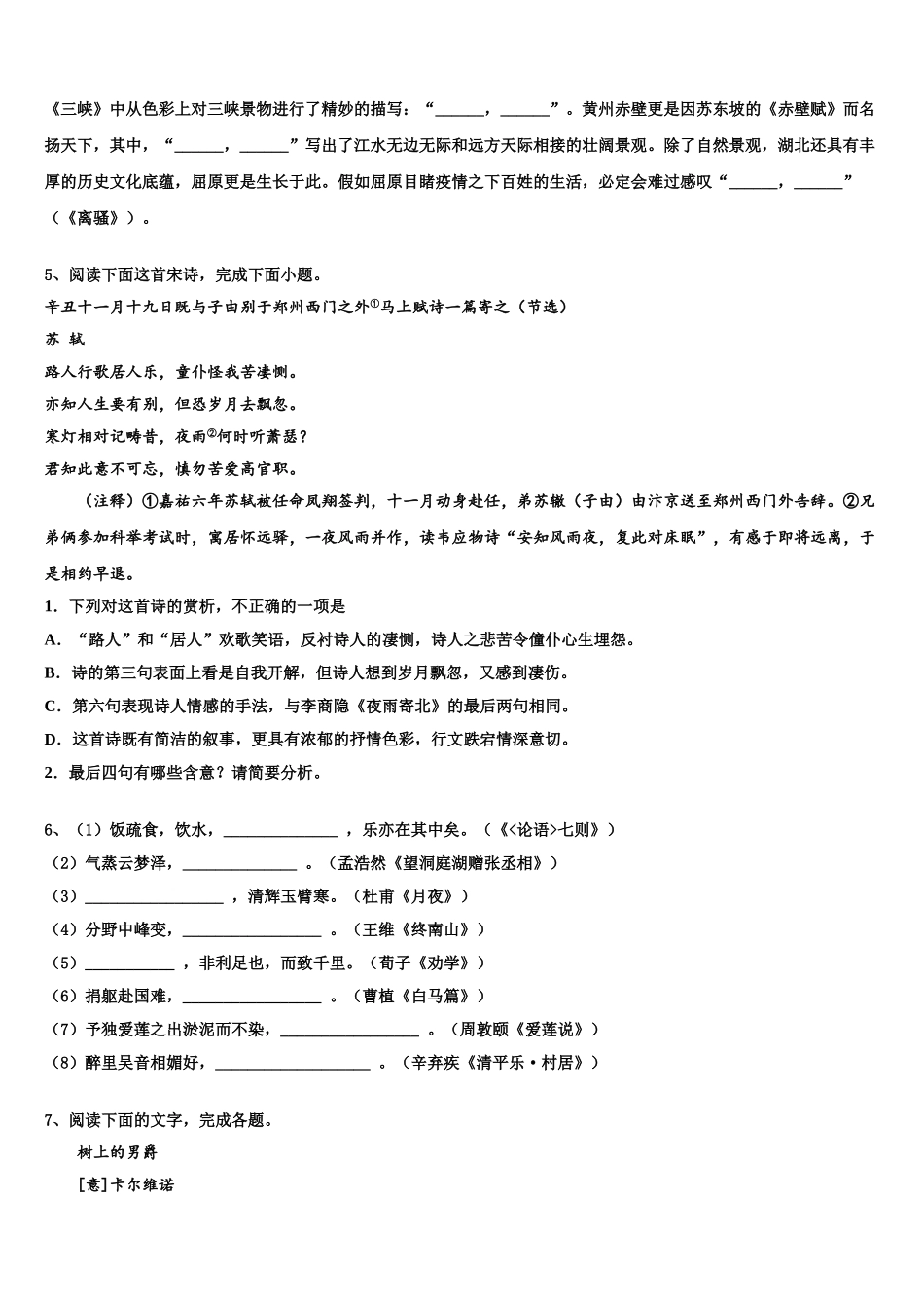 柳州铁路第一中学高三适应性调研考试语文试题含解析_第3页