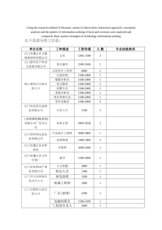 模拟卷以下是部分招工信息