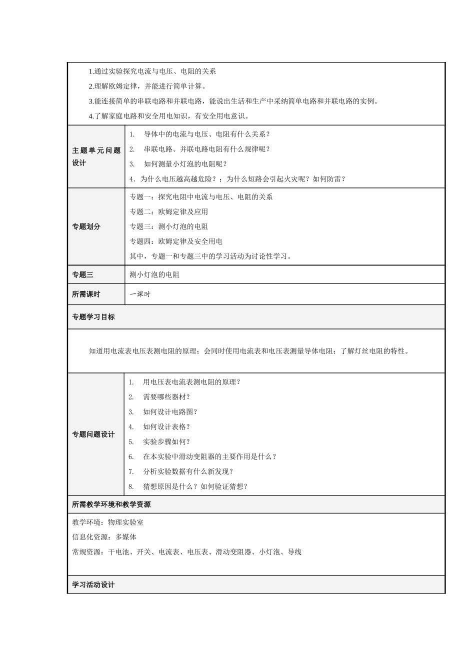 欧姆定律主题单元设计及规划思维导图_第3页