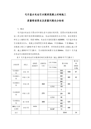 毛尔盖水电站引水隧洞混凝土衬砌施工质量管控要求及质量问题处罚标准