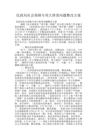 民政局社会保障专项大排查问题整改方案