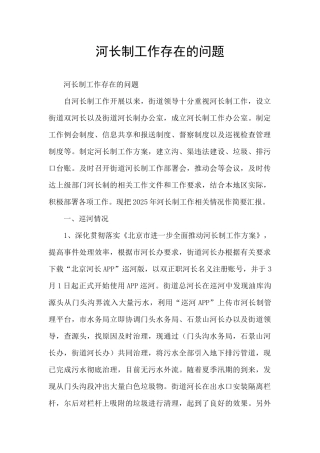 河长制工作存在的问题