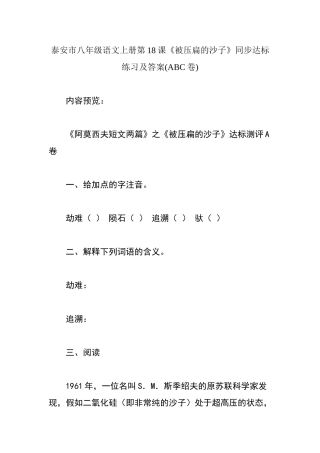泰安市八年级语文上册第18课《被压扁的沙子》同步达标练习及答案