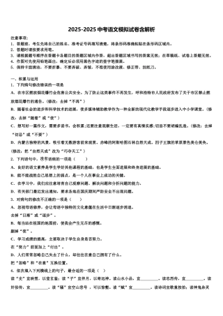 海东市重点中学十校联考最后语文试题含解析