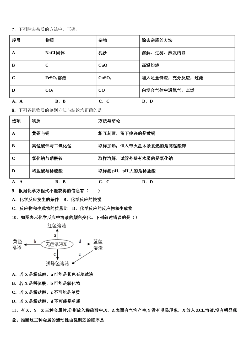 海南省三亚市名校中考化学考试模拟冲刺卷含解析_第3页