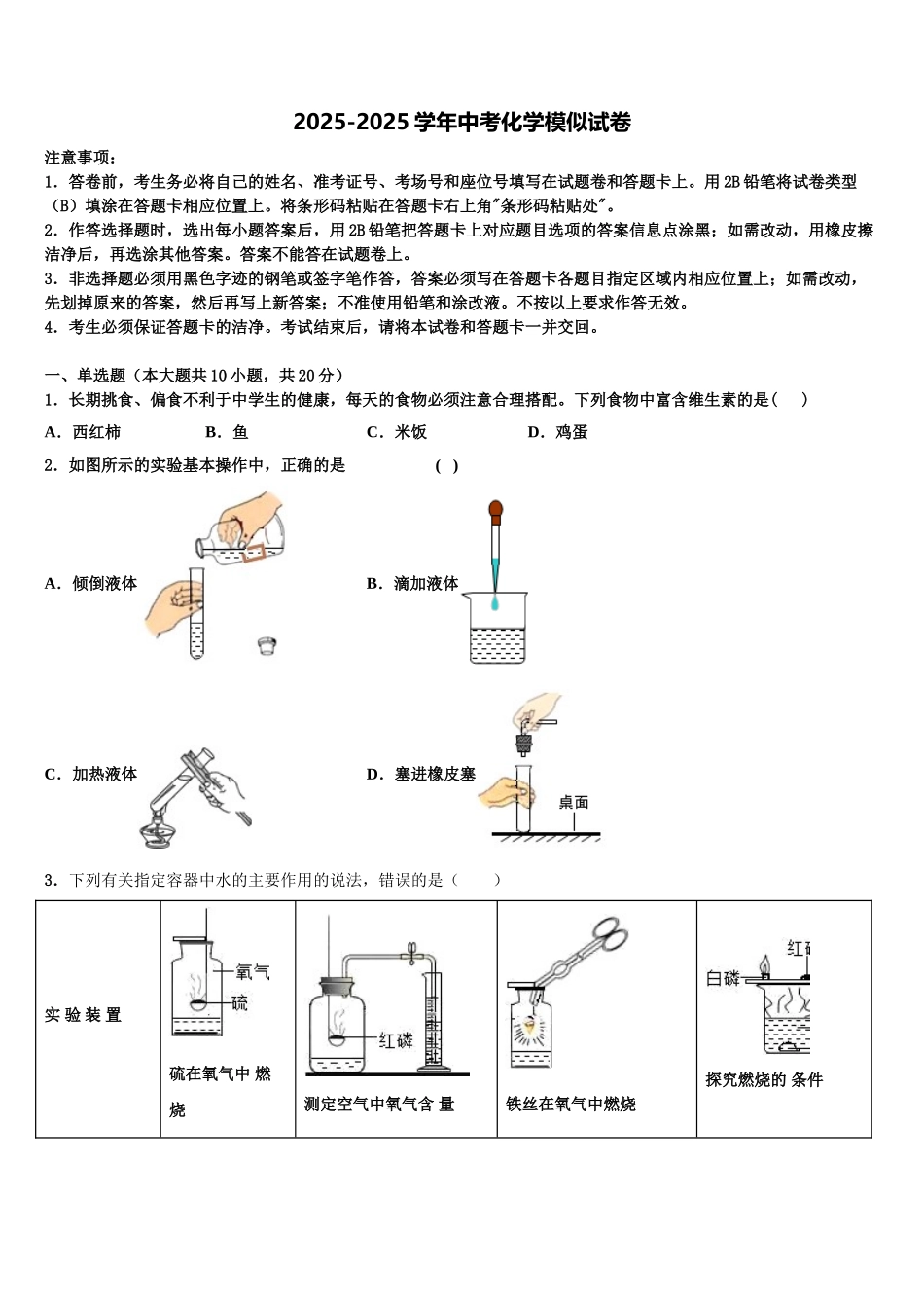 海南省临高县临高中学中考二模化学试题含解析_第1页