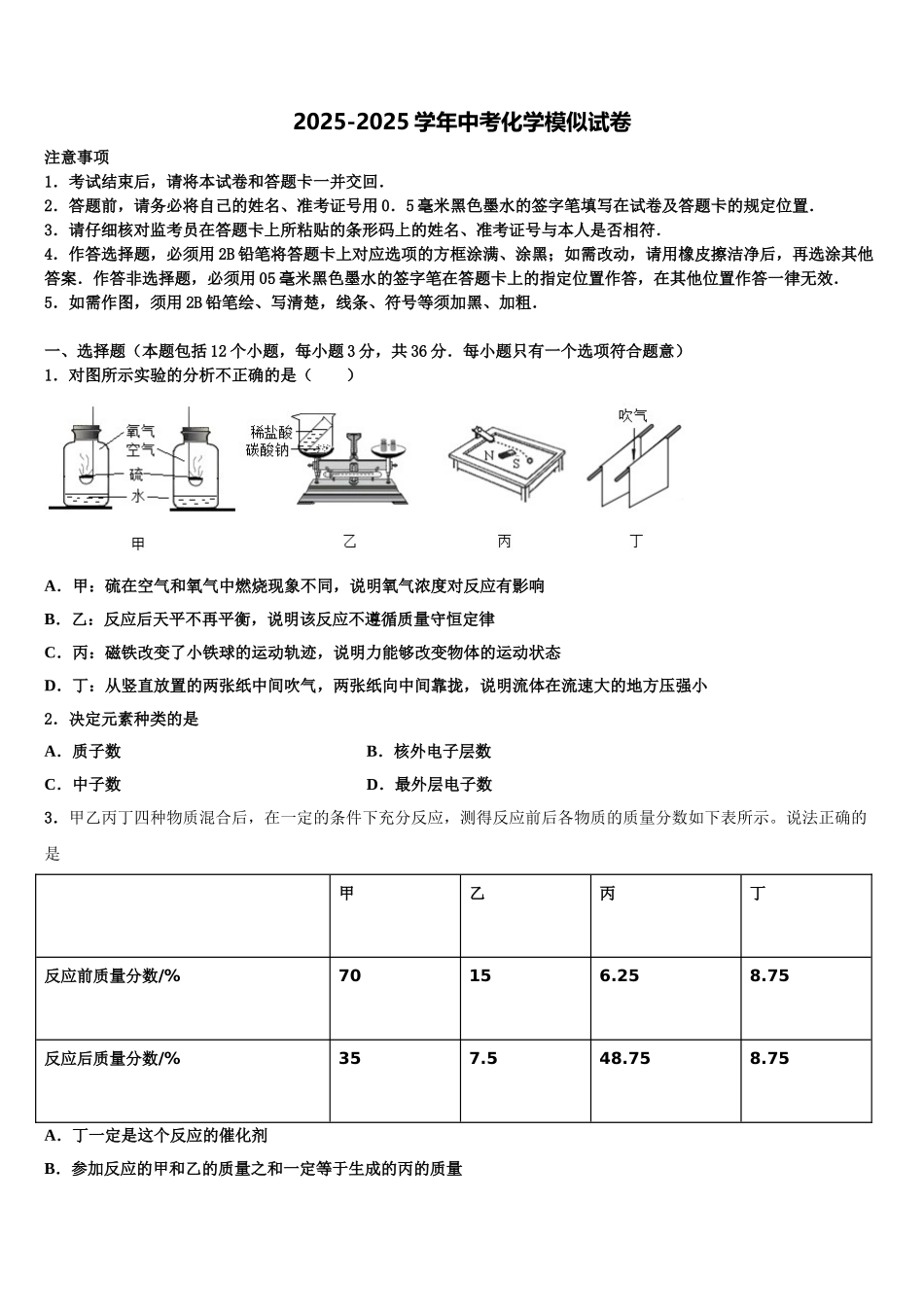 海南省乐东县中考化学最后一模试卷含解析_第1页