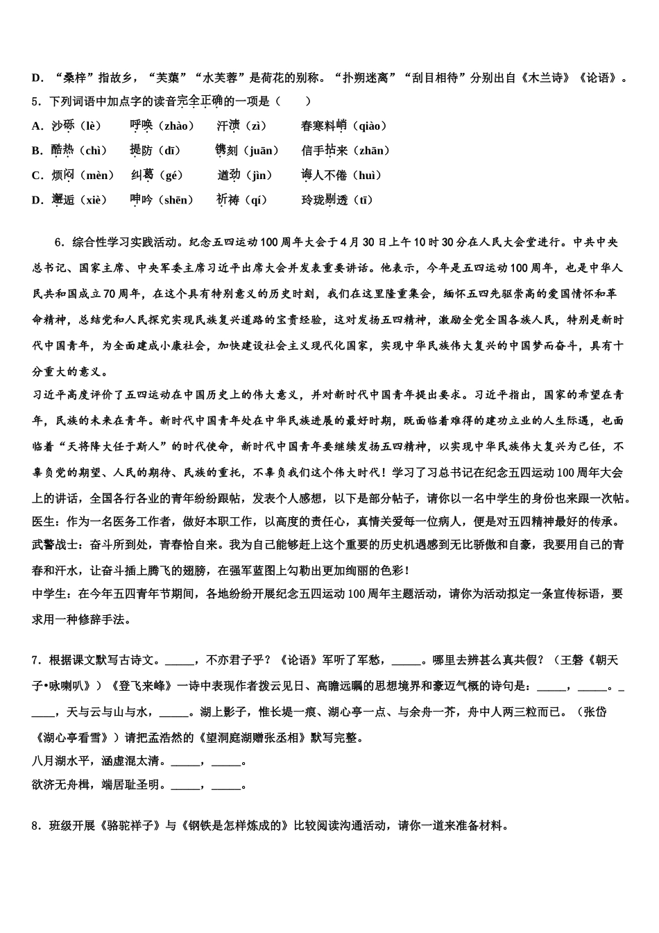 海南省屯昌县中考语文最后冲刺浓缩精华卷含解析_第2页