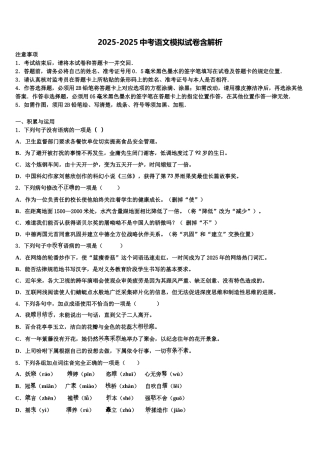 海南省海南师范大附属中学中考语文模试卷含解析