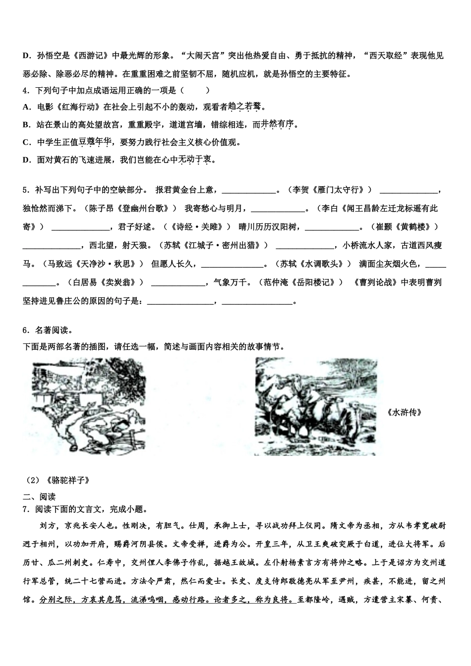 海南省琼中学县重点中学中考语文最后一模试卷含解析_第2页
