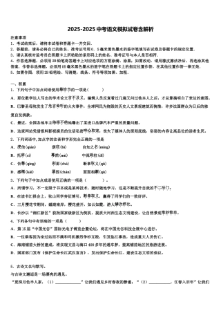 湖南省凤凰皇仓中学中考猜题语文试卷含解析