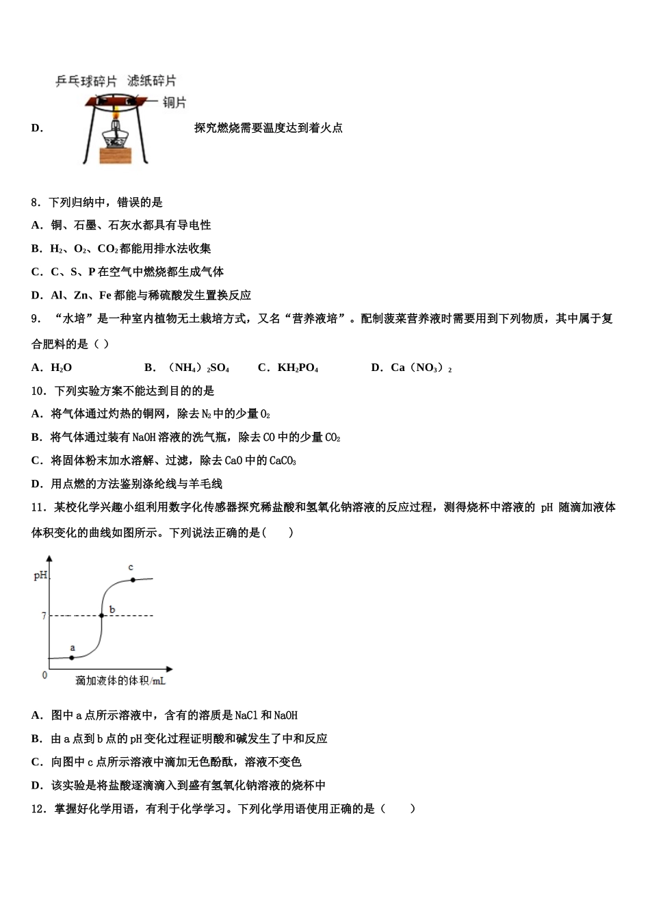湖南省娄底一中学附属实验校中考化学模拟精编试卷含解析_第3页
