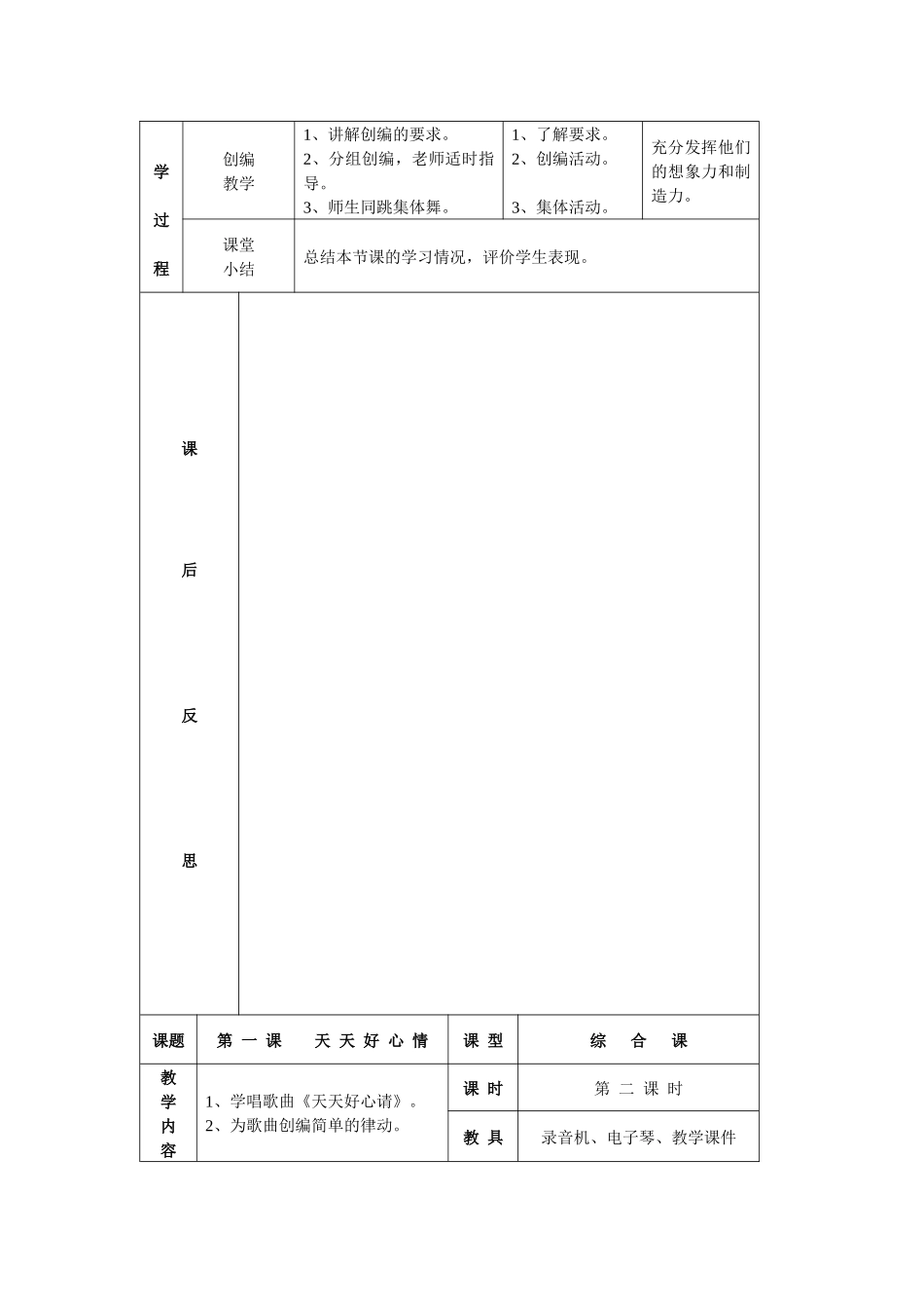 湘教版音乐二年级下册《天-天-好-心-情》教学设计_第2页