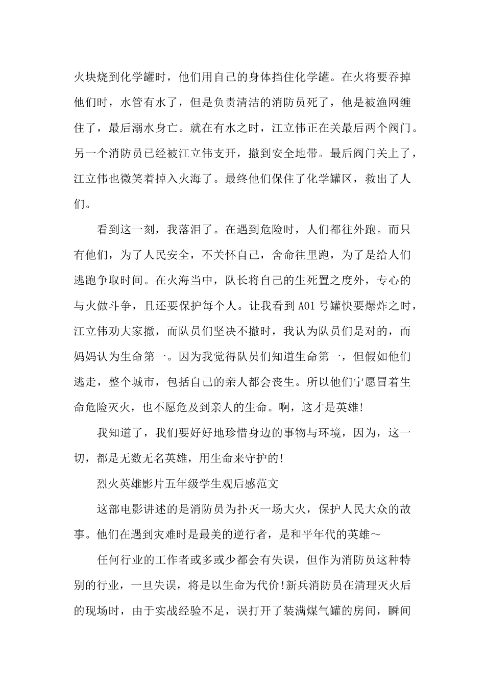 烈火英雄影片五年级学生观后感600字5篇_第3页